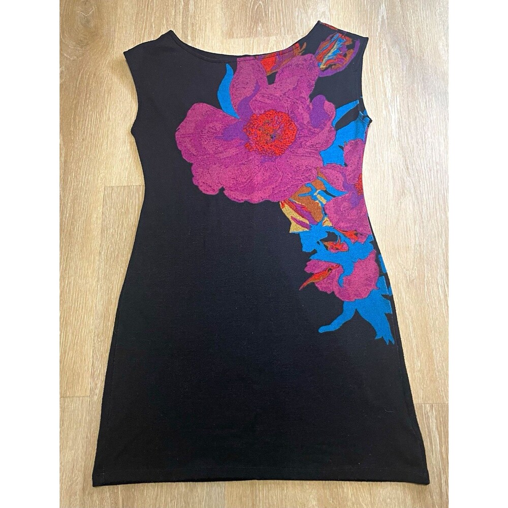Johnny Martin Women’s Floral Dress Black Scoop Neck Sleeveless Regular Size L